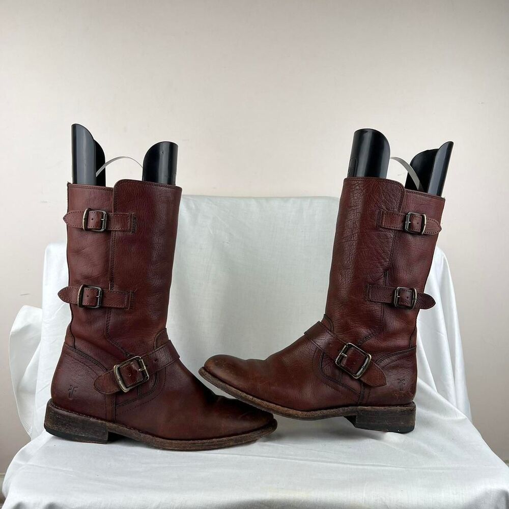 Frye Jayden Moto Cuff Brown Leather Biker Boots Size 7.5